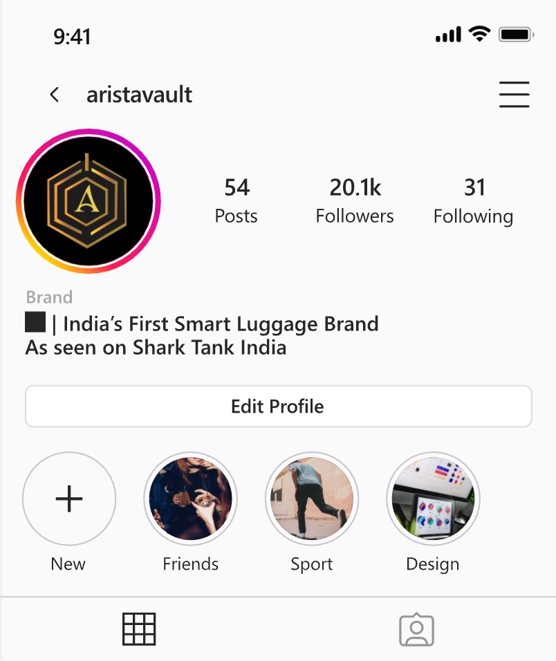 aristavault Instagram profile — India's first smart luggage brand, 54 posts, 20.1k followers