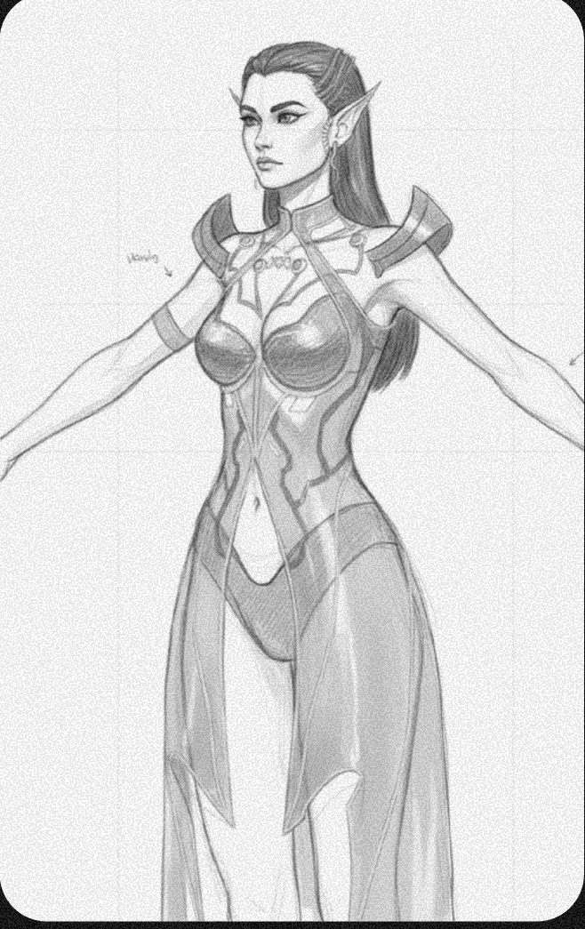 Maavi costume sketch — pencil study