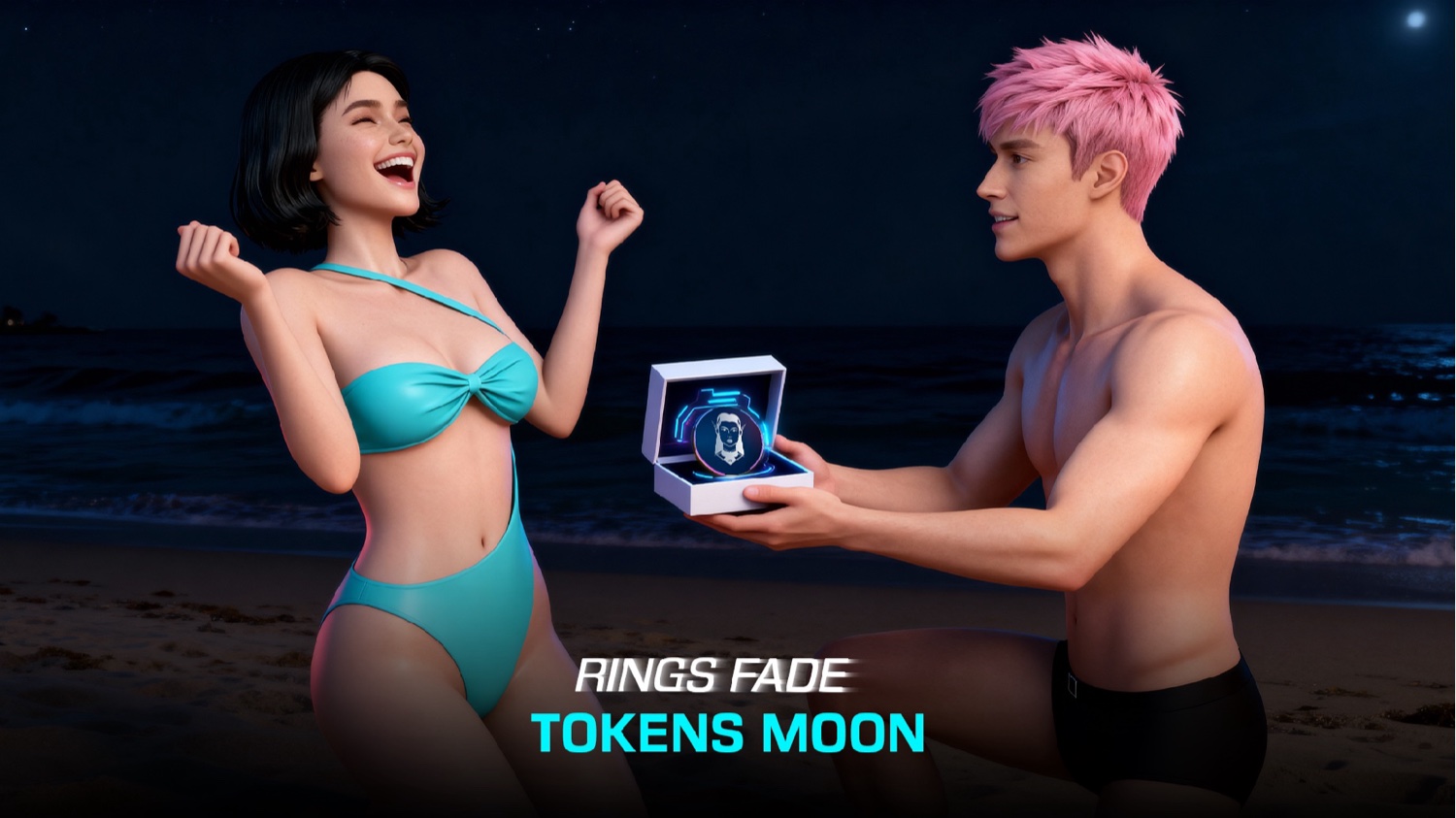 Rings fade, tokens moon banner