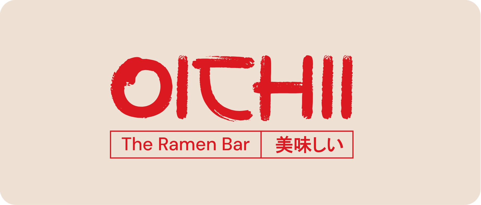 Red OICHII logo lockup on beige card